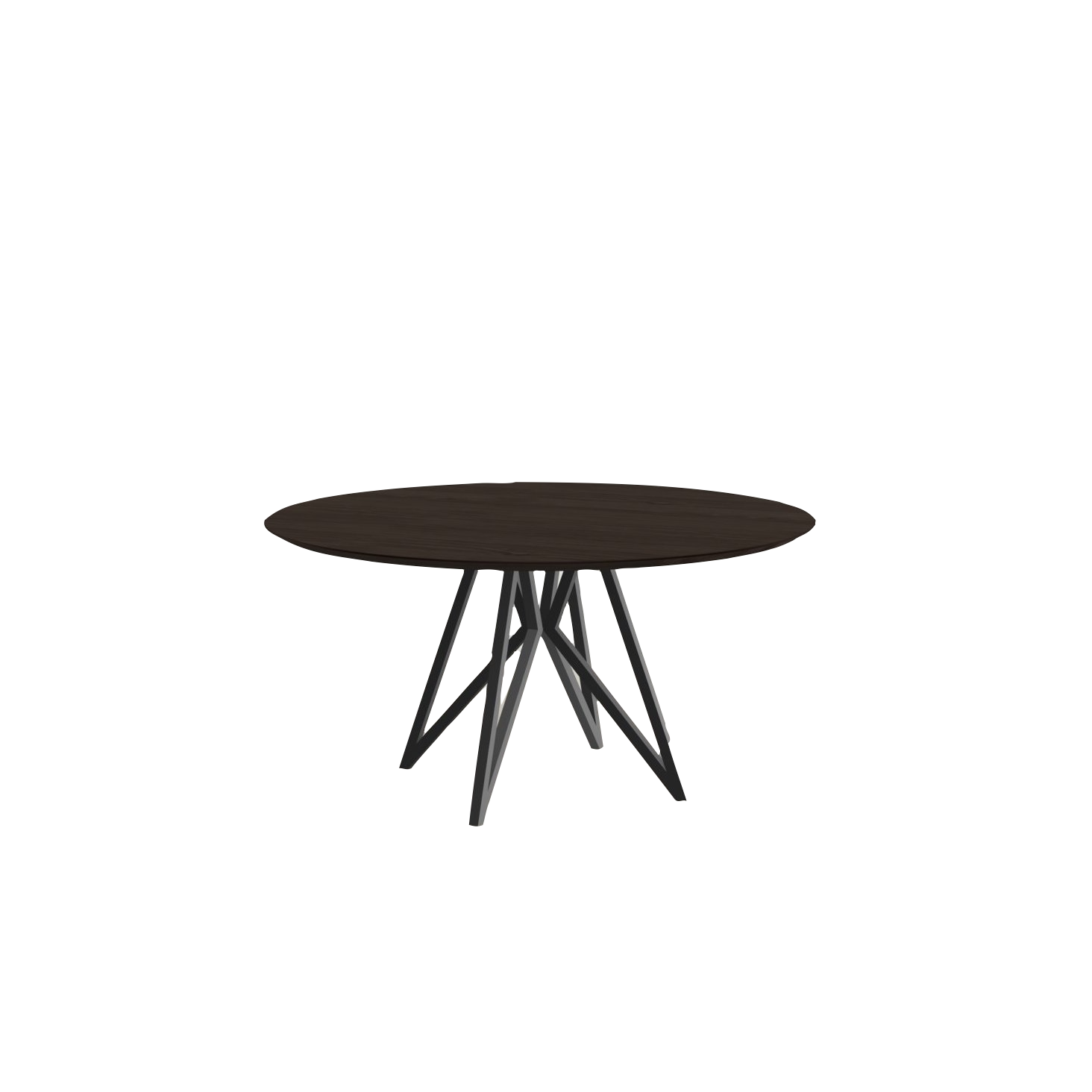 Studio HENK tafel Butterfly Rond Quadpod - zwart frame, gerookte beits ⌀150 | Gerookte Beits | Verjongde Rand | Frame Zwart