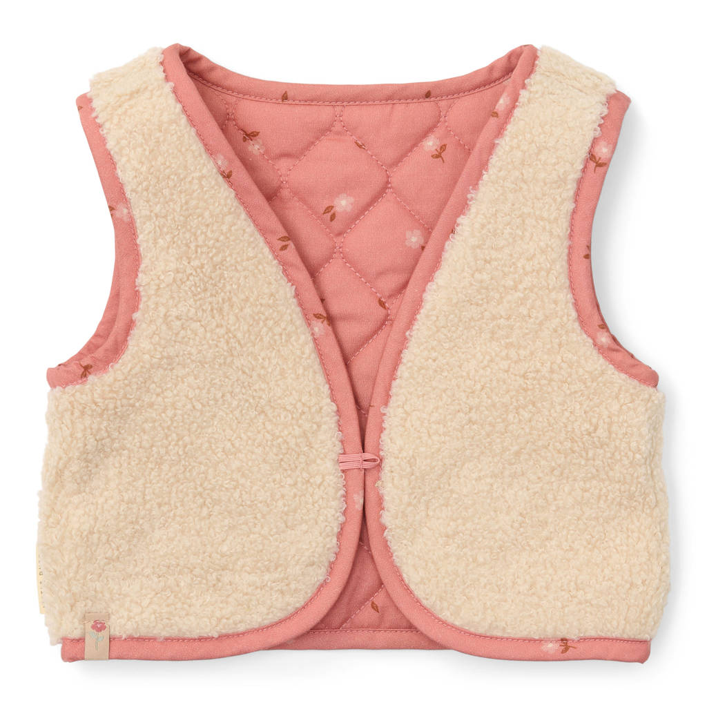 Little Dutch reversible teddy gilet met bloemen roze/ecru
