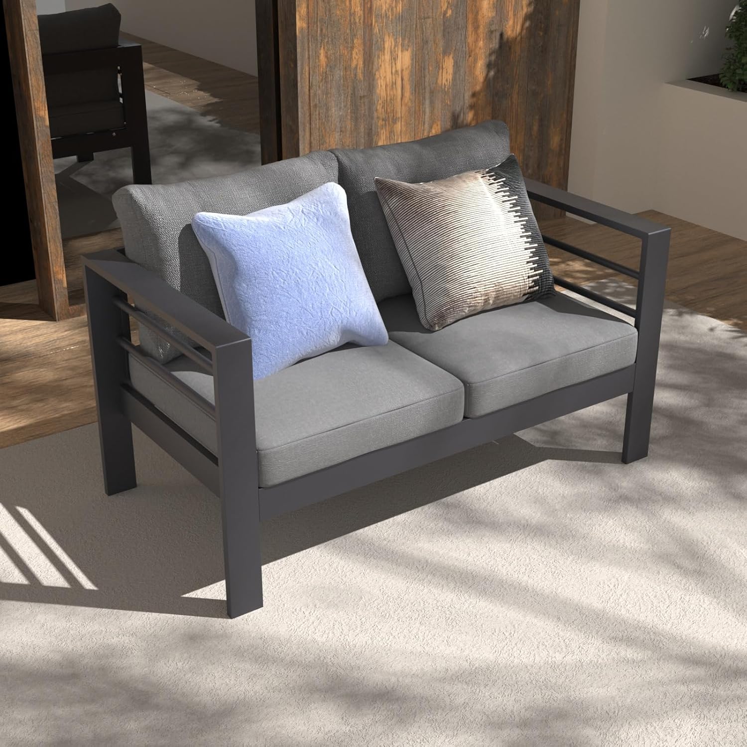 Atenza Gartensofa 2 Sitzer, Moderne Garten Lounge aus Aluminium, Wetterfest & Robust, Gartenmöbel für Balkon & Terrasse, inkl. Sitz- und Rückenkissen, 128x65x66 cm
