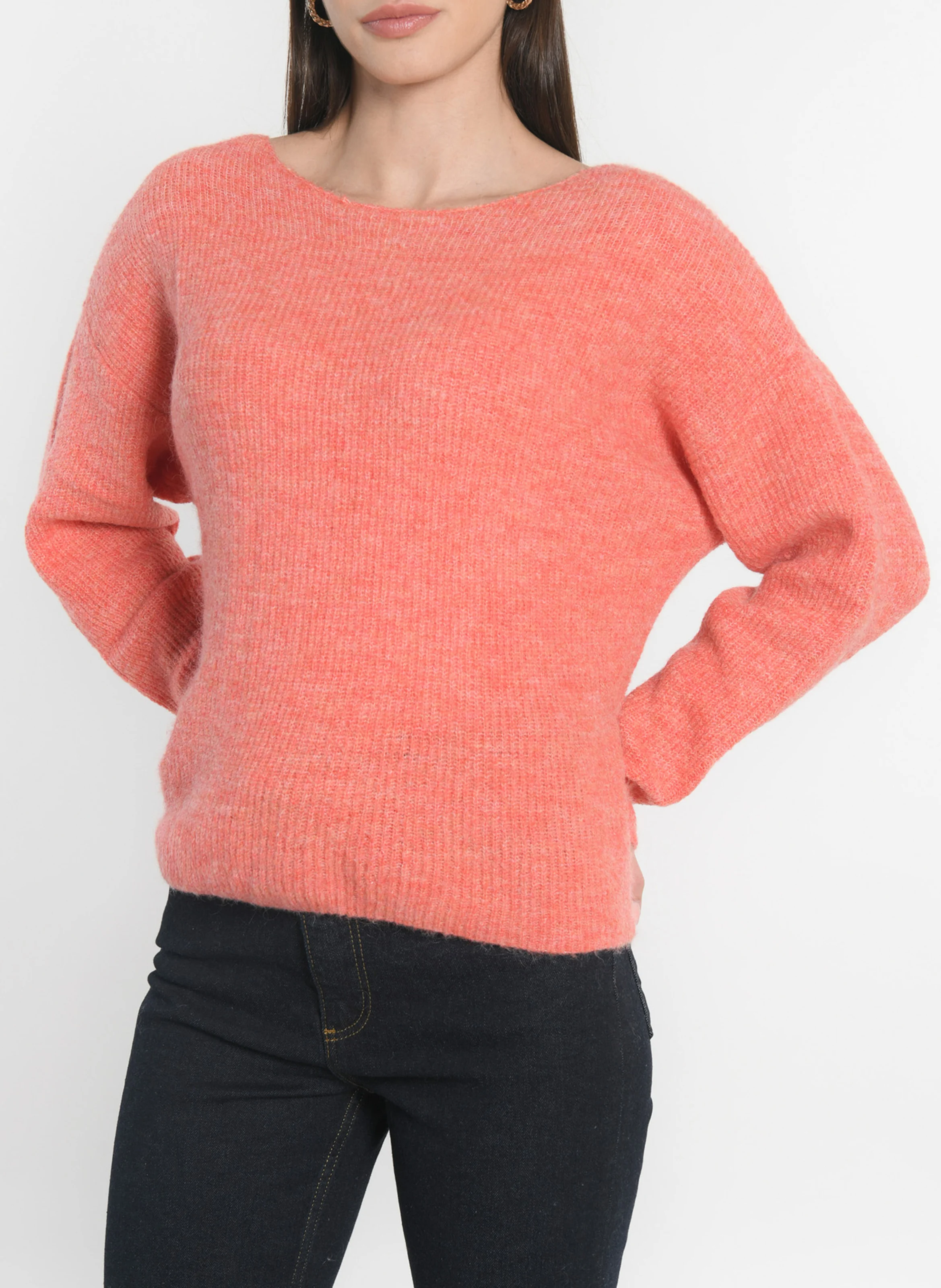 DANNA - Pull à col bateau en maille douce| Orange