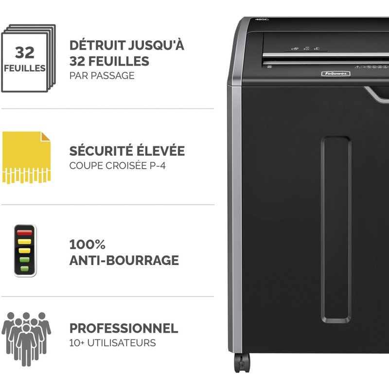 Destructeur Powershred Fellowes 485Ci - coupe croisée
