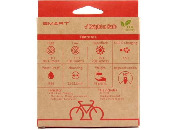 Smart Due Genopladelig Forlygte, 200 Lumen