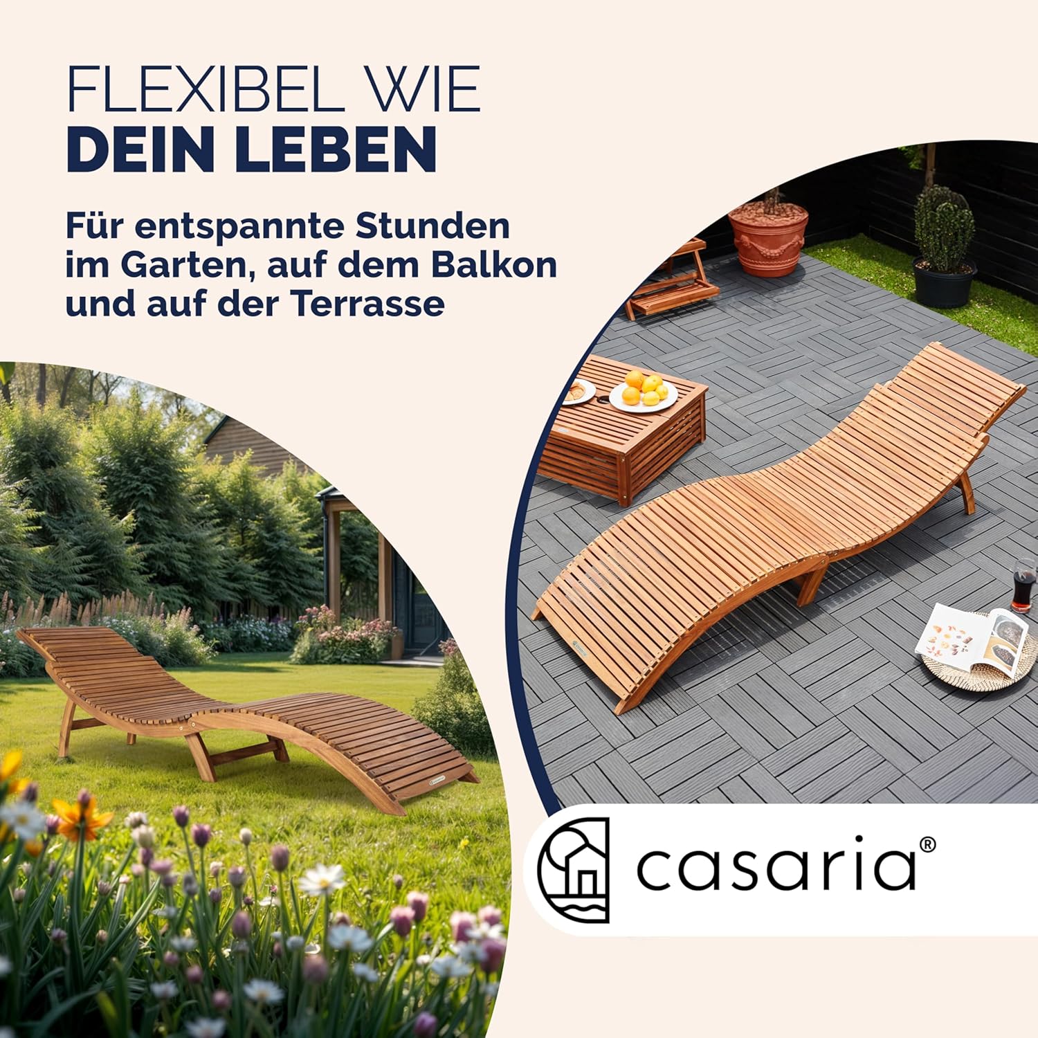 Casaria® Sonnenliege Klappbar Holz FSC®-Zertifiziert 320kg Belastbarkeit 190x60cm Tragegriff Kofferfunktion Garten Balkon Terrasse Gartenliege Klappliege Akazie