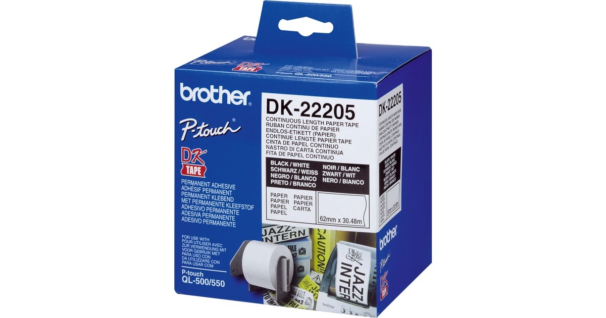 BrotherBrother kettingformulieren etiketten DK-22205 printlint  (Wit, 62 mm x 30,48 m)