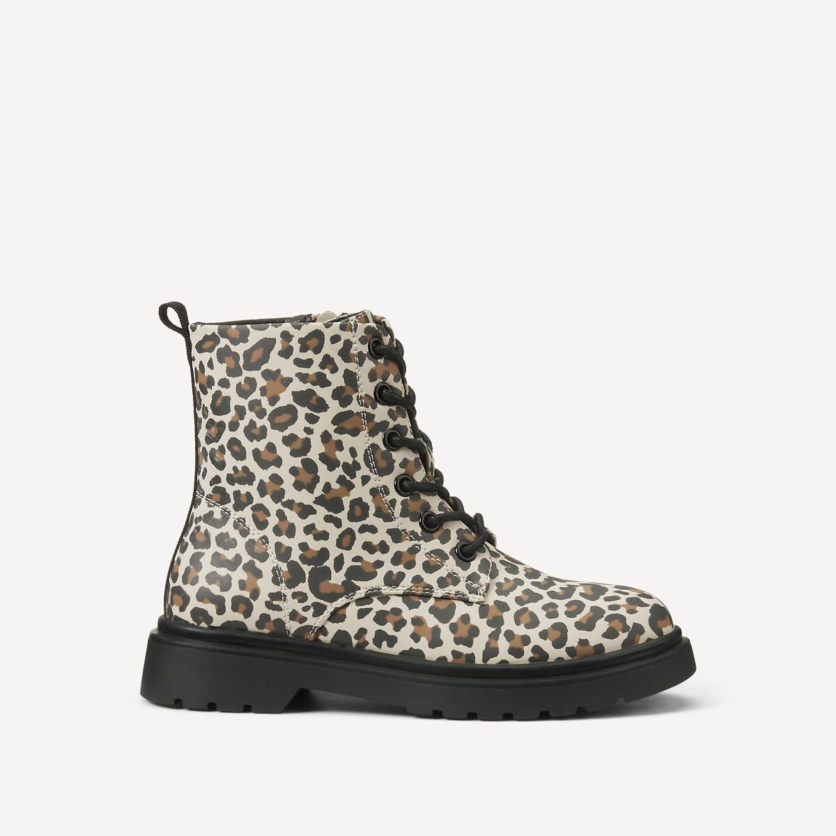 COLEÇÃO LA REDOUTE<br>Botas de verniz com cadarço e estampa de leopardo