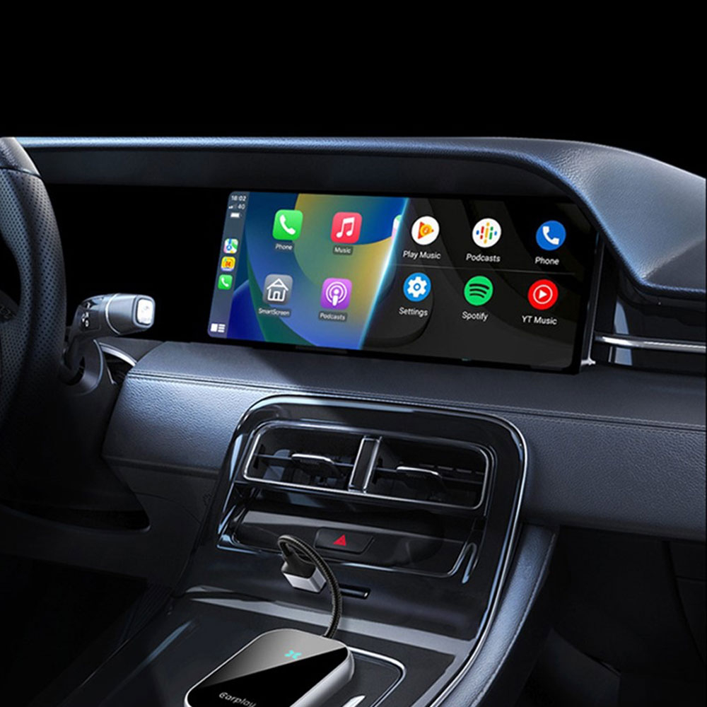 Bluetooth Android Auto / Apple Carplay KFZ USB A Adapter mit USB C Aufsatz für Android / iOS Smartphones (Google Assistant / Siri) - Schwarz / Silber
