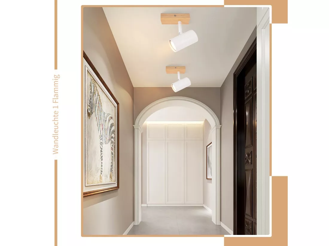 NETTLIFE Spot de Plafond 1 Ampoule Lampe de Couloir Bois Couloir Blanc Plafonnier Métal Moderne GU10 350° pour
