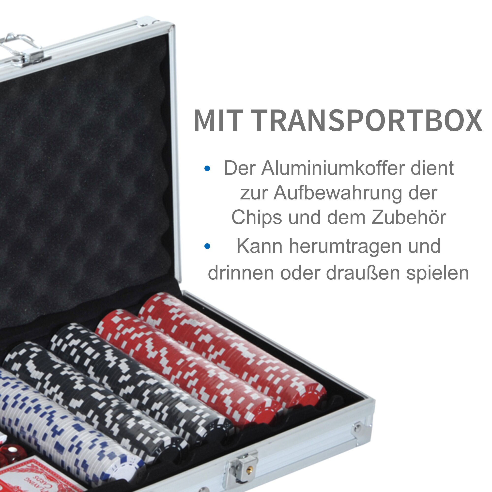 HOMCOM Pokerkoffer inklusive Pokerset silber 55.5 x 22 x 6.5 cm (LxBxH)