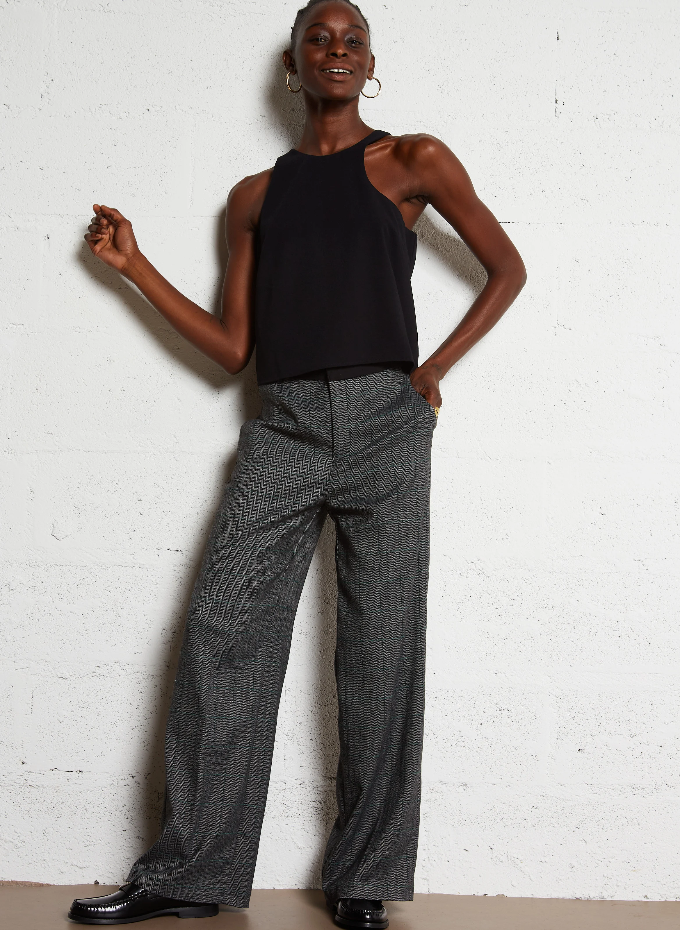 Pantalon de costume motif chevrons | Noir