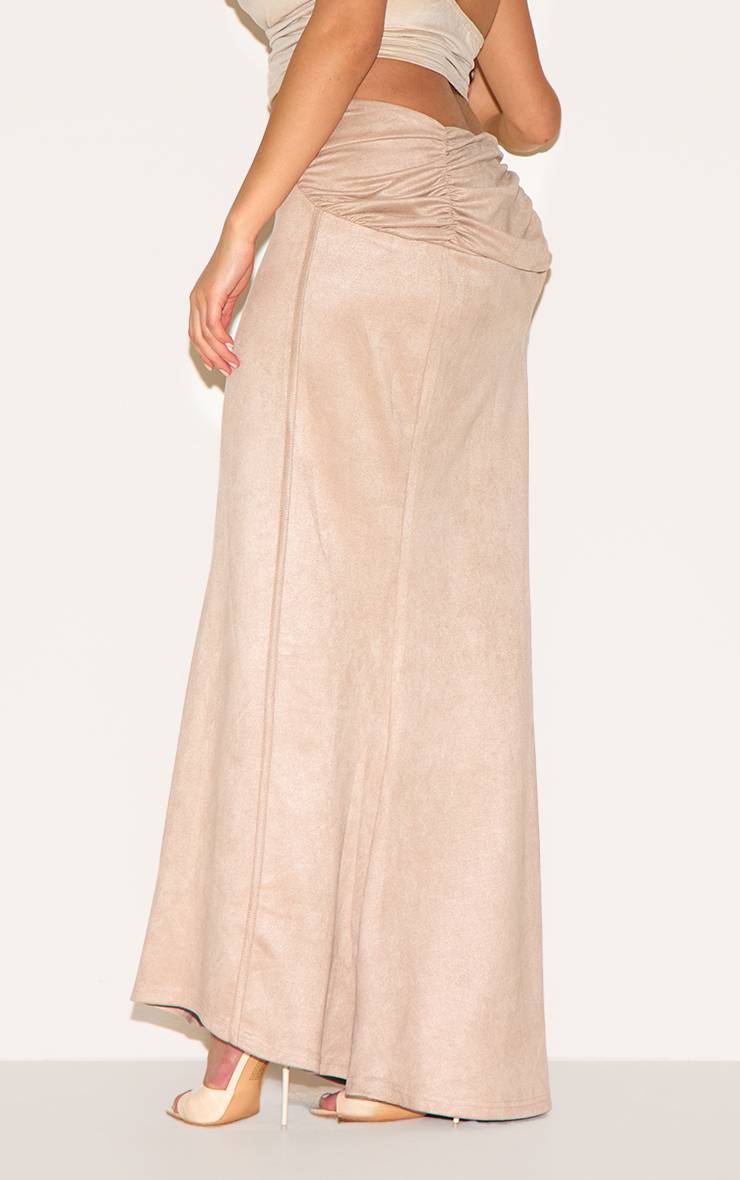Gris Pierre Jupe Longue Grande Taille En Faux Suède Avec Détail Froncé À La Taille