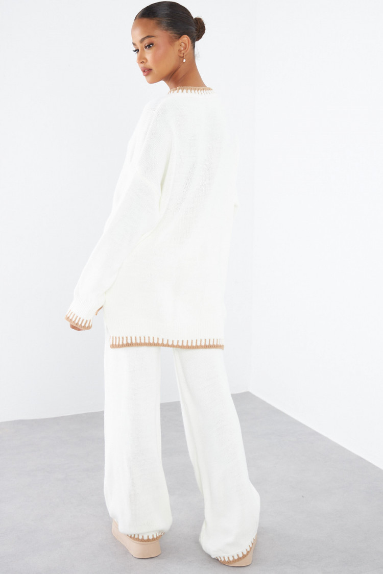 Ensemble 2 pièces pull + pantalon écru