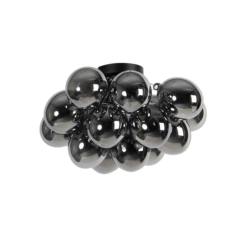 Design plafondlamp zwart met smoke glas 4-lichts - Uvas