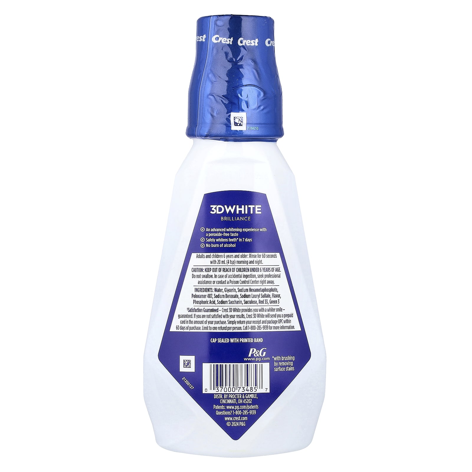 Crest, 3D White, Brilliance Whitening Mondwater, Alcoholvrij, Clean Mint, 500 ml