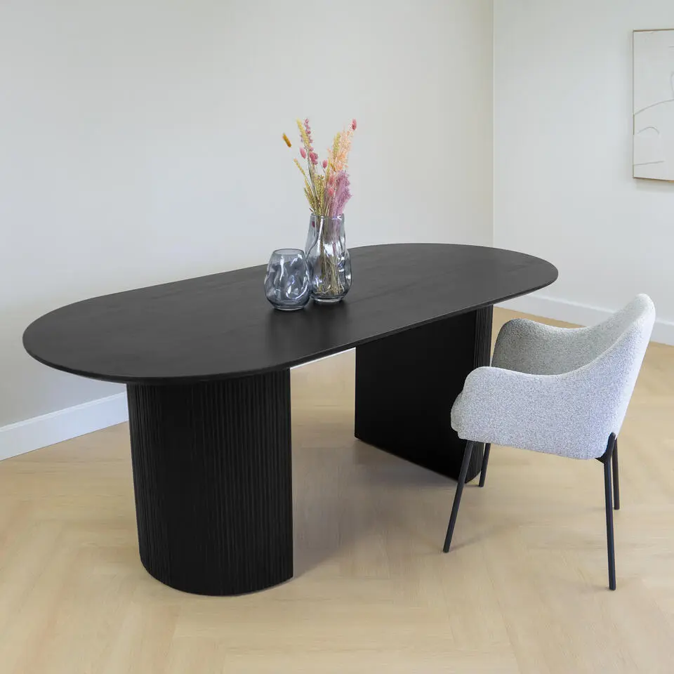 Lewis & Loft Eettafel Lynn - Ovaal - FSC® mangohout - 200x90cm - Zwart