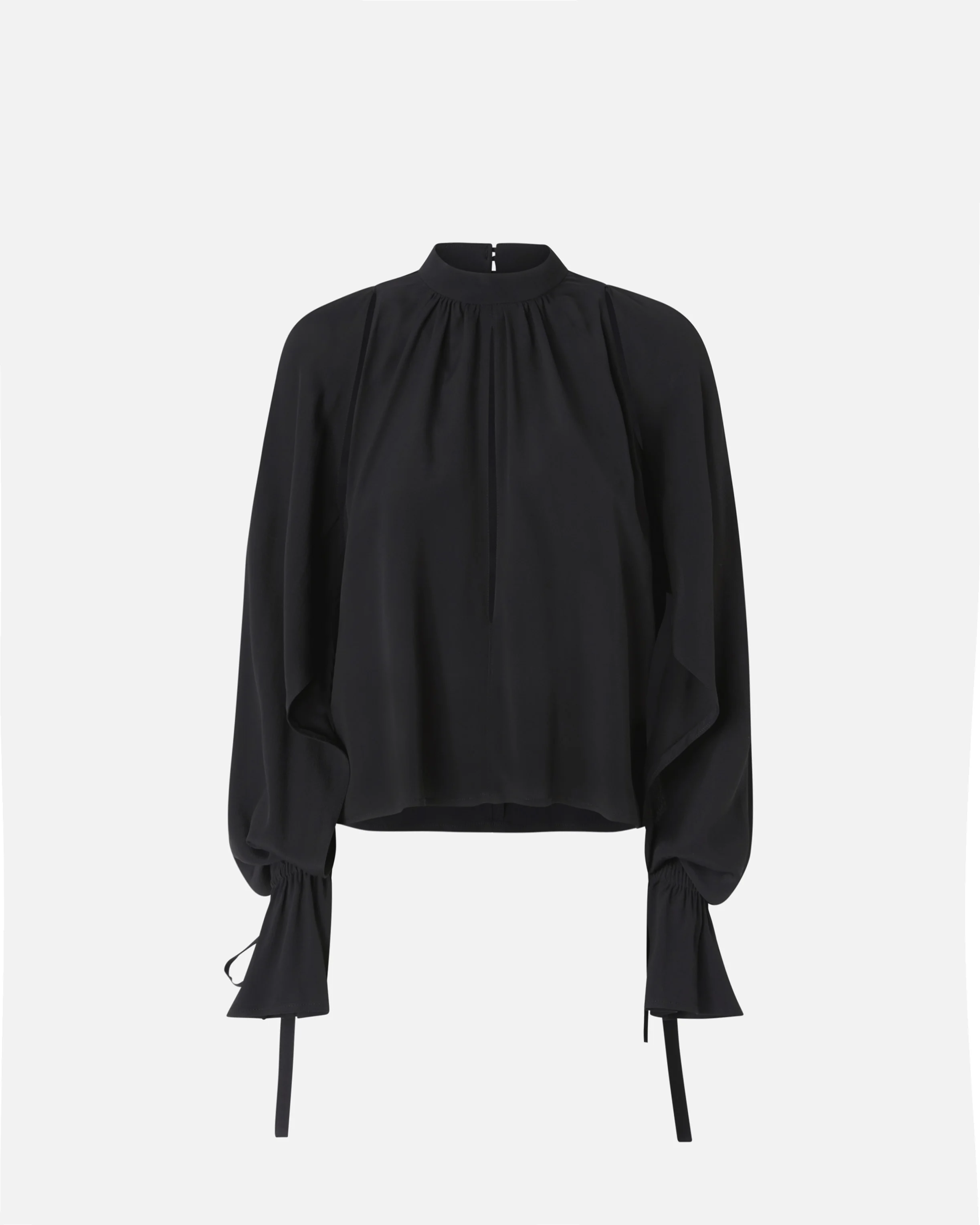 Blouse mélangée à manches volantées | Noir