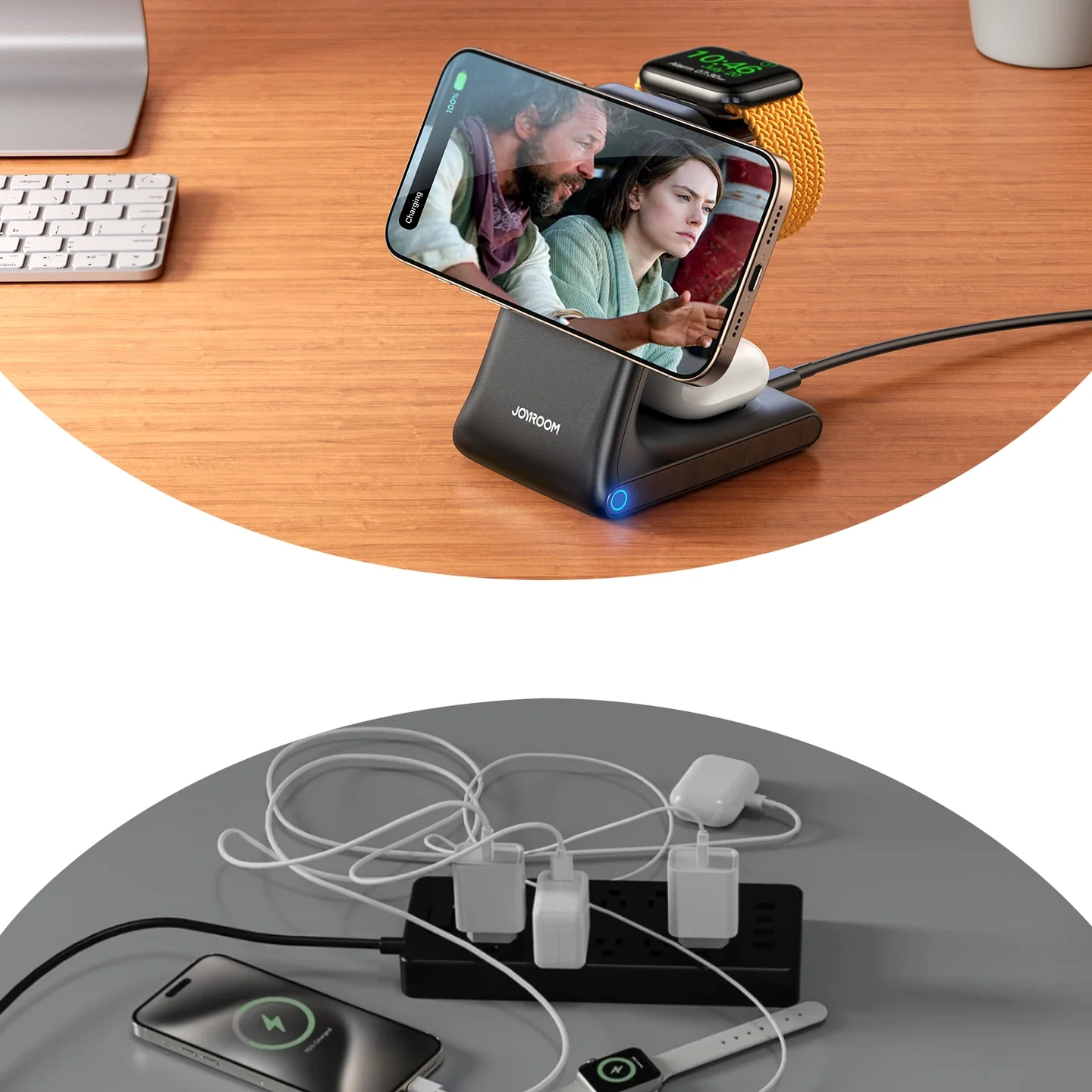 (15W) 3in1 MagSafe Qi Wireless Charger Ladestation für iPhone / Apple Watch / Airpods (JR-W15) - Schwarz