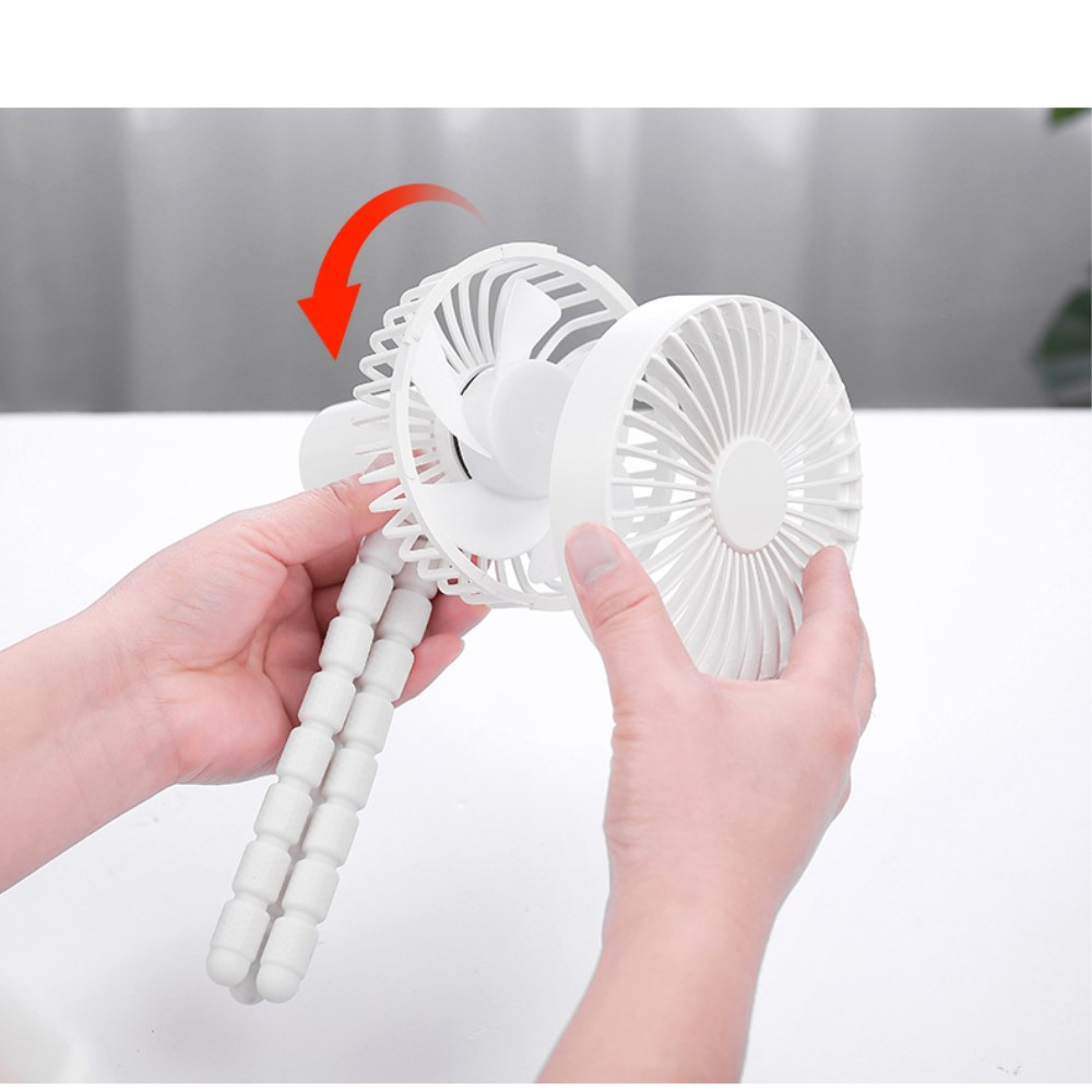 (Ø11cm) USB Ventilator Lüfter Wiederaufladbar 1800mAh mit Octopus Tripod Standfuss - Weiss