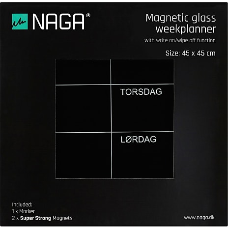 NAGA Ugetavle i Glas Magnetisk 45x45 cm - Sort