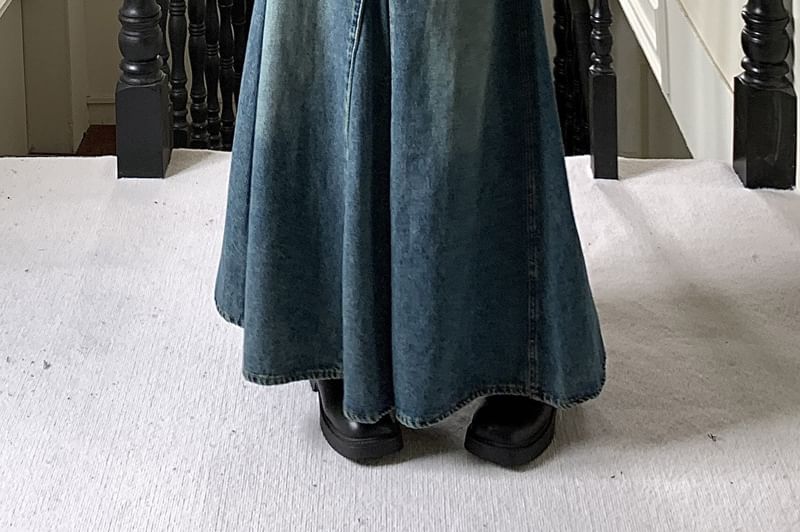 Auboi - Hoge taille gewassen maxi A-lijn denim rok