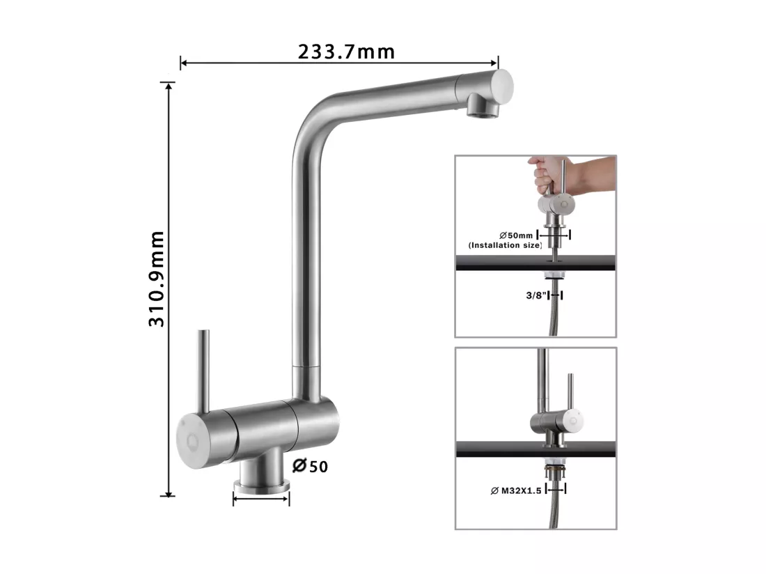 Cecipa max Mitigeur Evier Repliable en Inoxydable Brossé devant Fenêtre, Robinet Évier Robinet de Cuisine avec barboteur démotable,EU Modèle