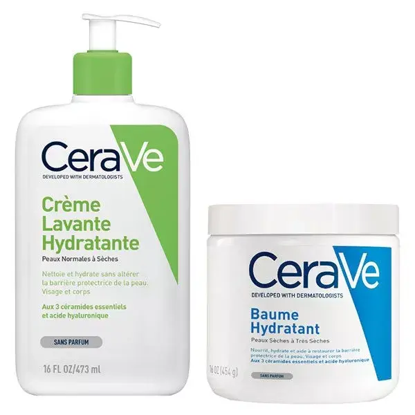 Rotina CeraVe para Pele Atópica: Creme de Limpeza Hidratante 473ml e Bálsamo Hidratante 454g
