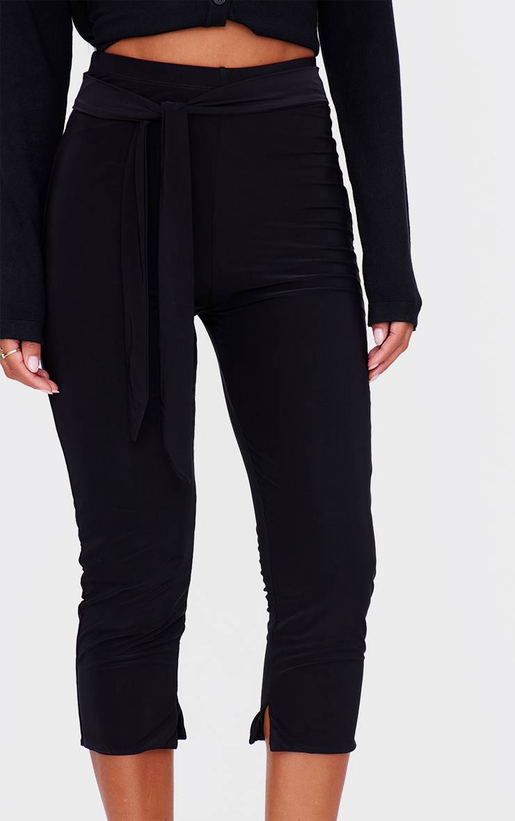 Noir Legging Capri À Taille Enveloppante Double Épaisseur