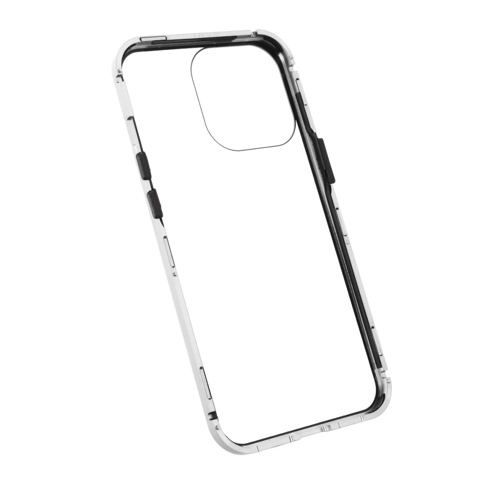 iPhone 13 Pro Magnetische Alu Schutzhülle mit Panzer Glas Backcover   Displayschutz (Magnet-Technologie) - Silber