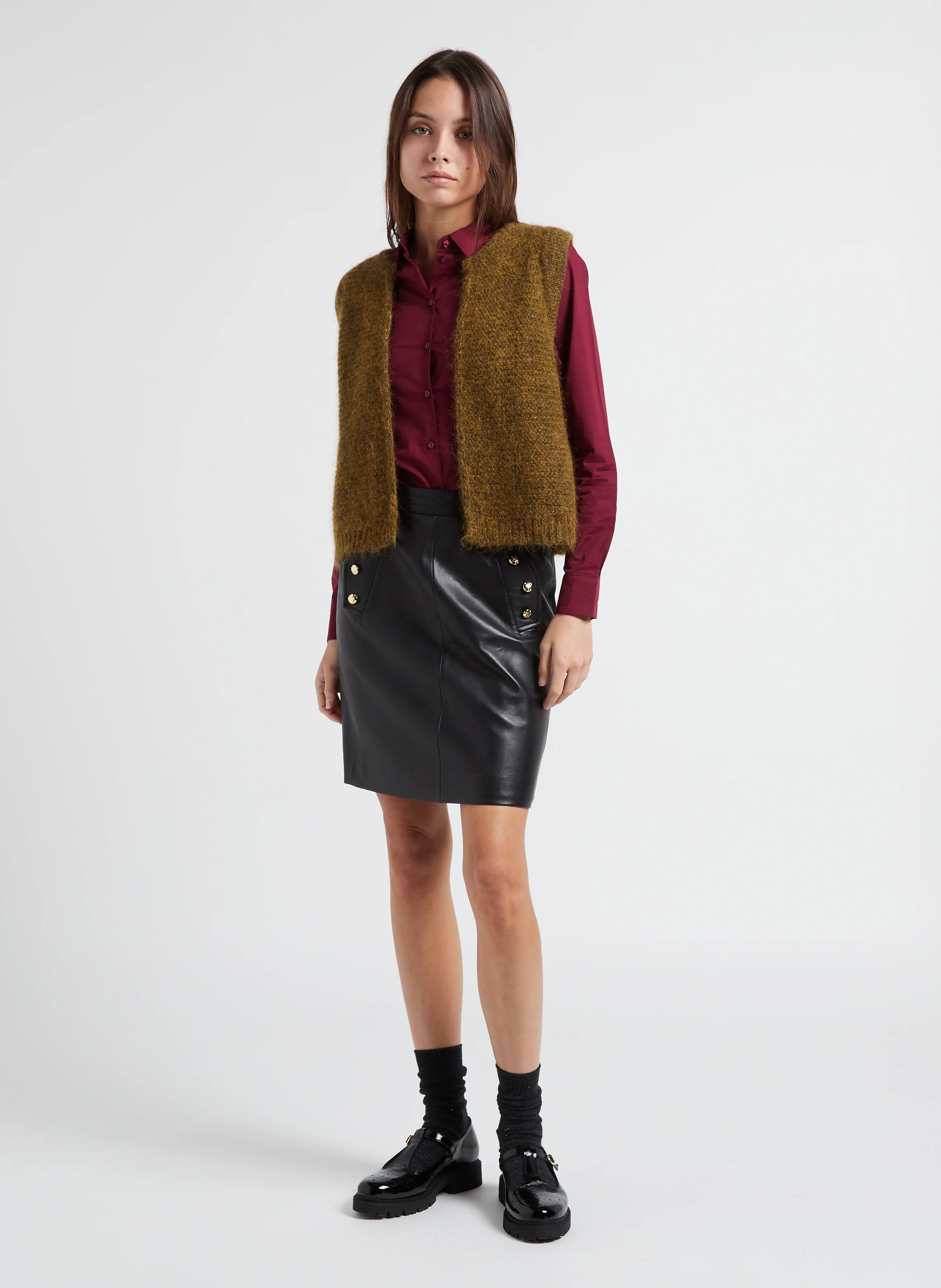 GOTANAX - Gilet col rond droit en maille | Vert