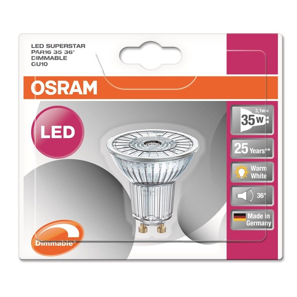 LYSPÆRE OSRAM SUPERSTAR PAR16 DEMPBAR GU10 3,4 W