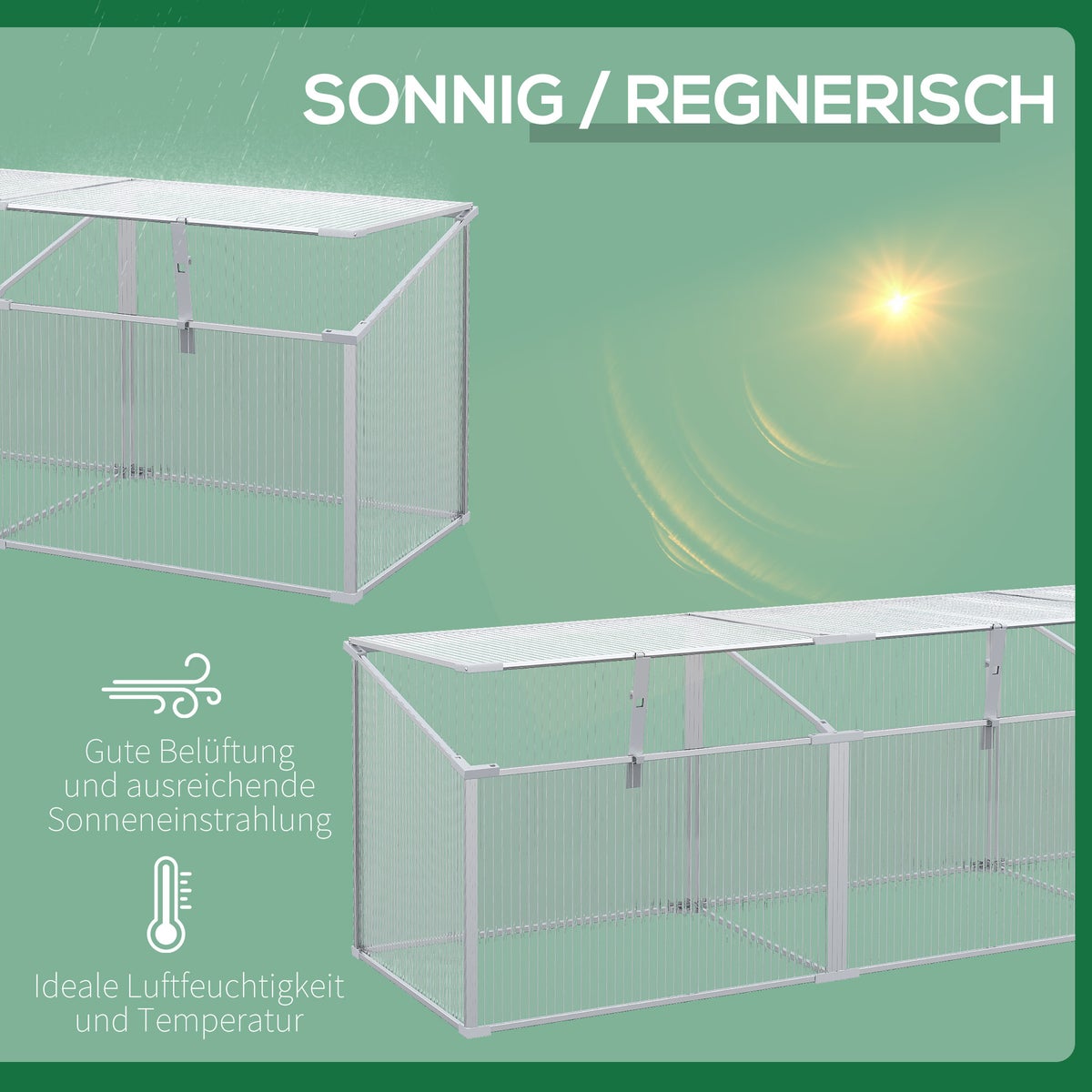 Outsunny Aluminium Kweekbak, Kweekbak met verstelbaar dak, 180 x 51 x 51 cm, Aluminium, Zilver