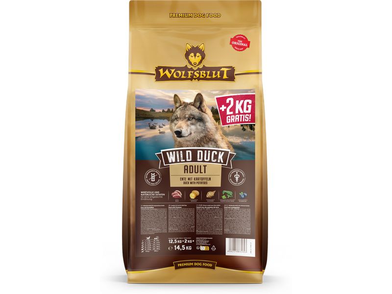 Wolfsblut Trockenfutter Dog Wild Duck Adult, 12.5 kg   2 kg Mit Ente und Kartoffel