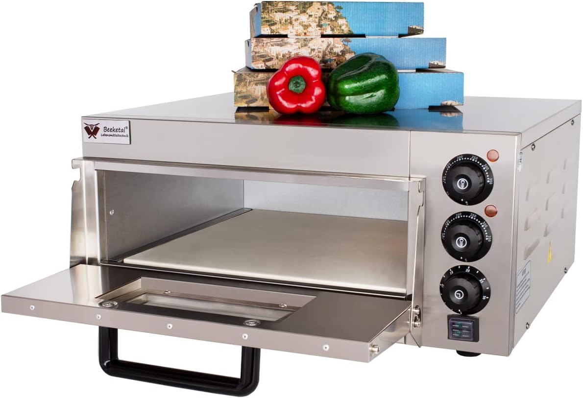 Beeketal 'BPO33-1' Profi Pizzaofen mit 400x400 mm Schamottstein Backfläche, Gastro Steinbackofen für Pizza, Brot und Backwaren, Leistung 2000 Watt, Pizzabackofen Temperatur bis zu 350°C