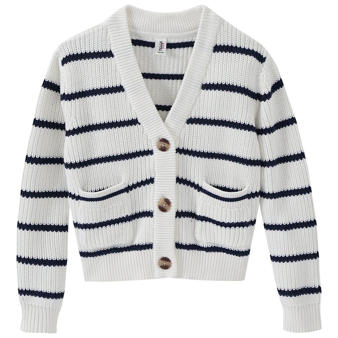 Yigga Mädchen Strickjacke aus Bio-Baumwolle weiss / dunkelblau