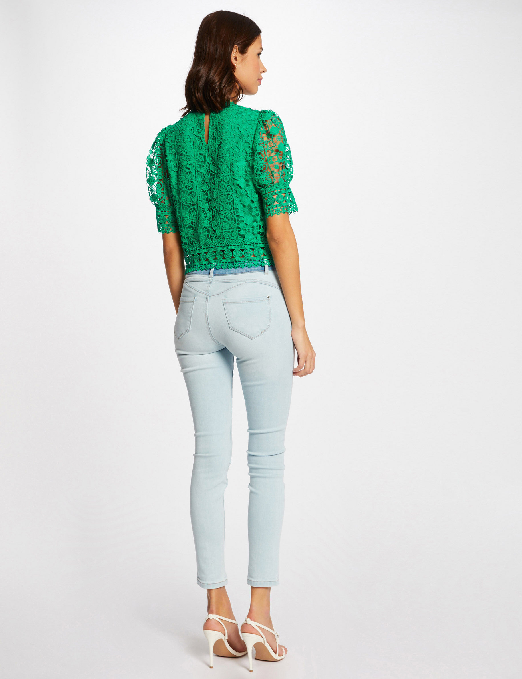 Blouse manches courtes en dentelle vert femme - vert