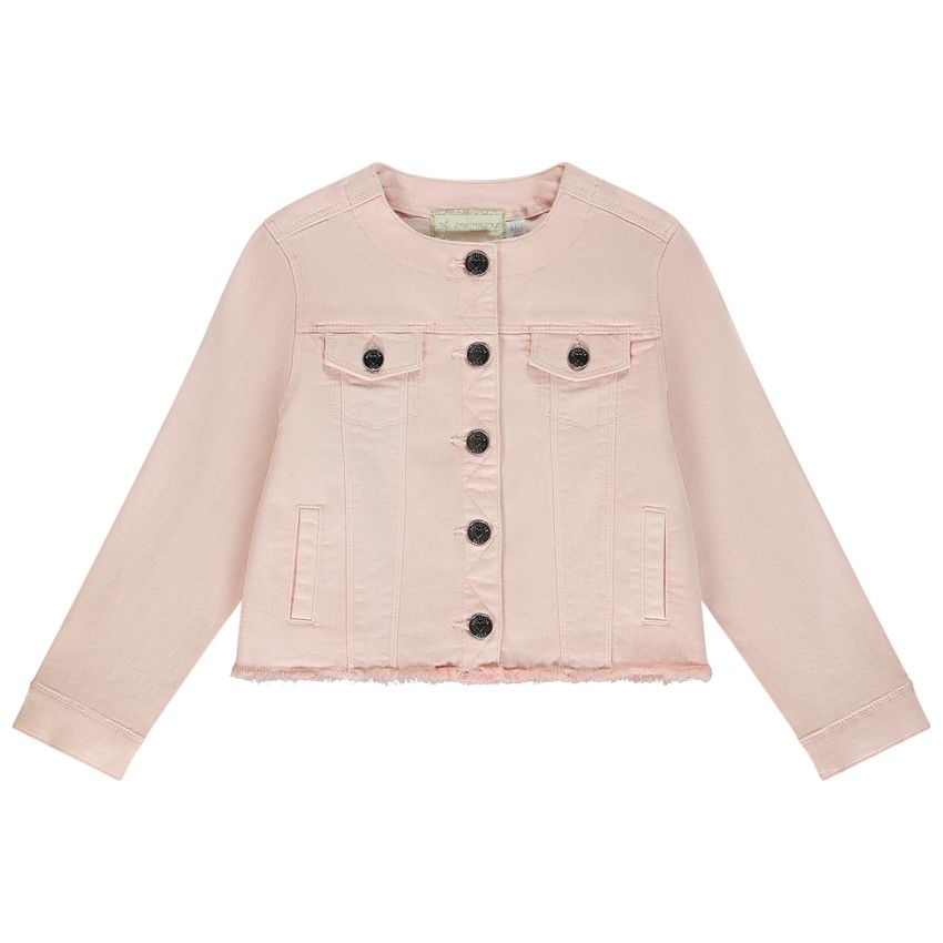 Veste en jean col rond et finition franges pour fille - Multicolore