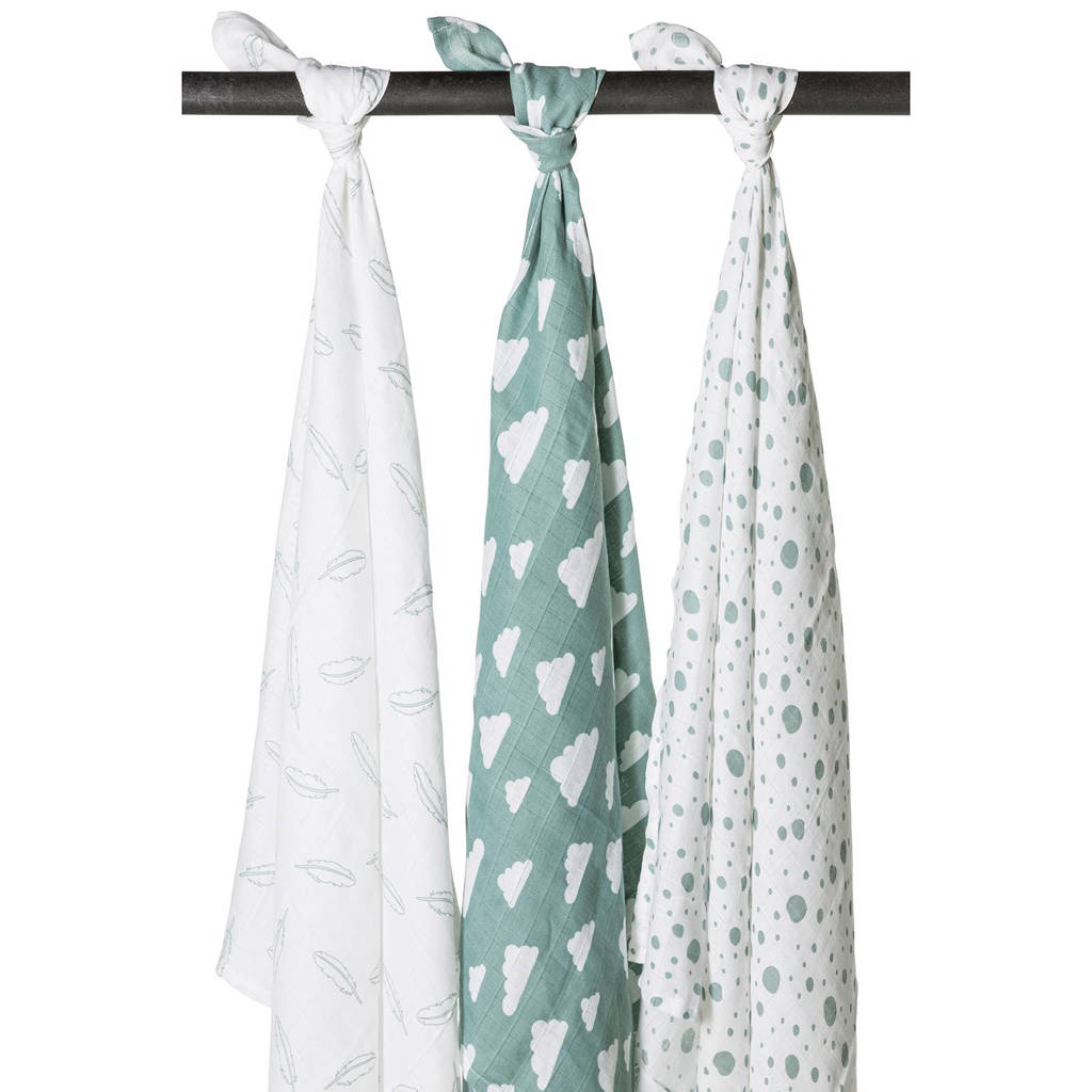 Leuk cadeautjehydrofiele swaddles 120x120 cm (set van 3) jade/wit