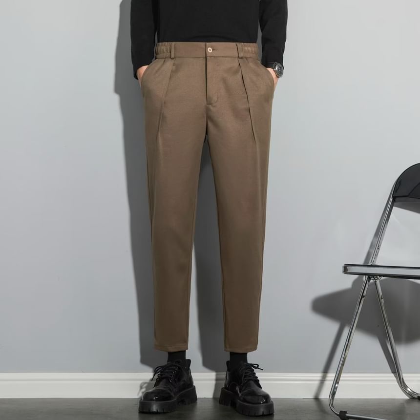 jaywoon - Mid Rise Plain Cropped Tapered Dress Pants