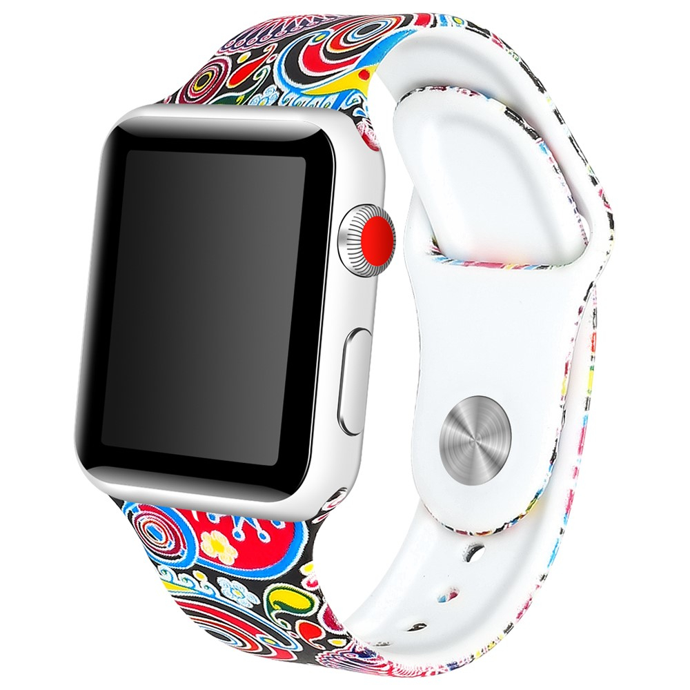Apple Watch (42/41/40/38 mm) Silikon Sport Armband (Gelenkumfang 157 - 197mm) - Abstrakte Muster (Bunt)