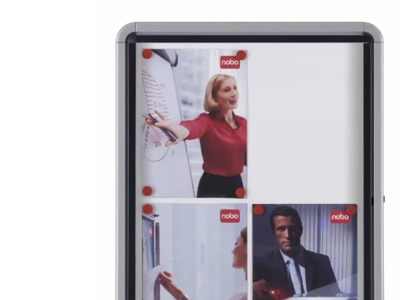 Nobo Premium Plus udendørs magnetisk låsbart opslagsskab med hængslet låge 8xA4 Hvid
