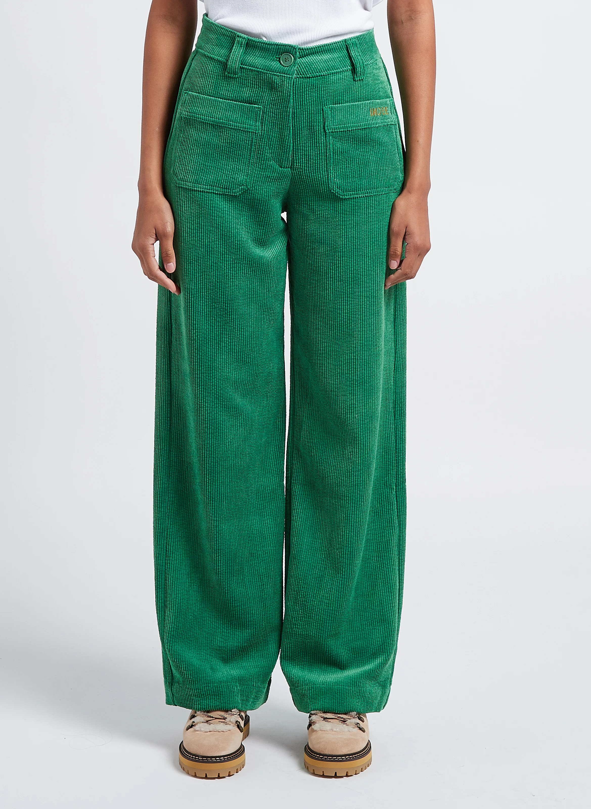 ONLY - Pantalon large taille haute côtelé | Vert