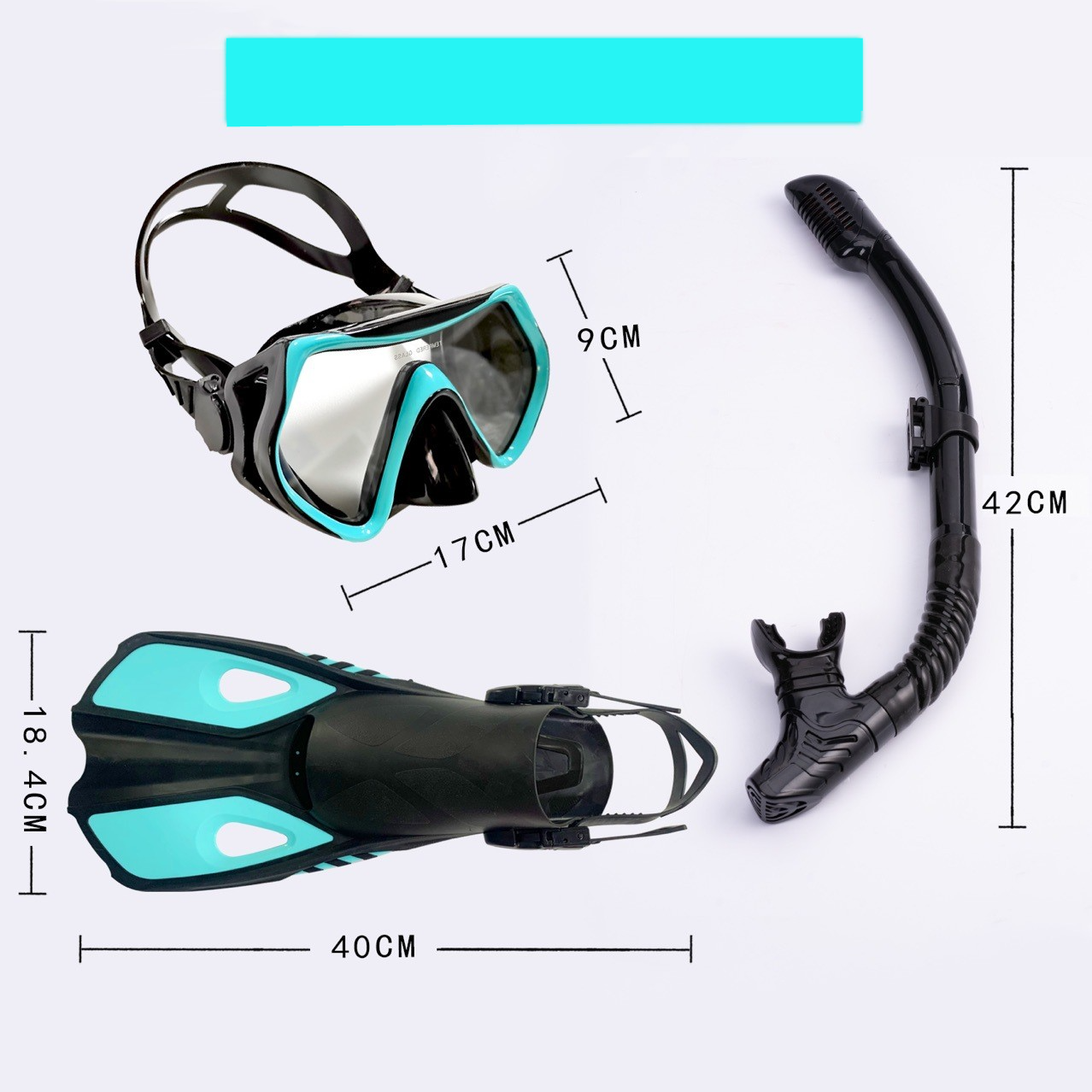 (3-tlg. Set) Taucher Equipment für Erwachsene Schnorchel Diving Kit Brille / Flossen / Schnorchel (Gr. S/M) - Türkis