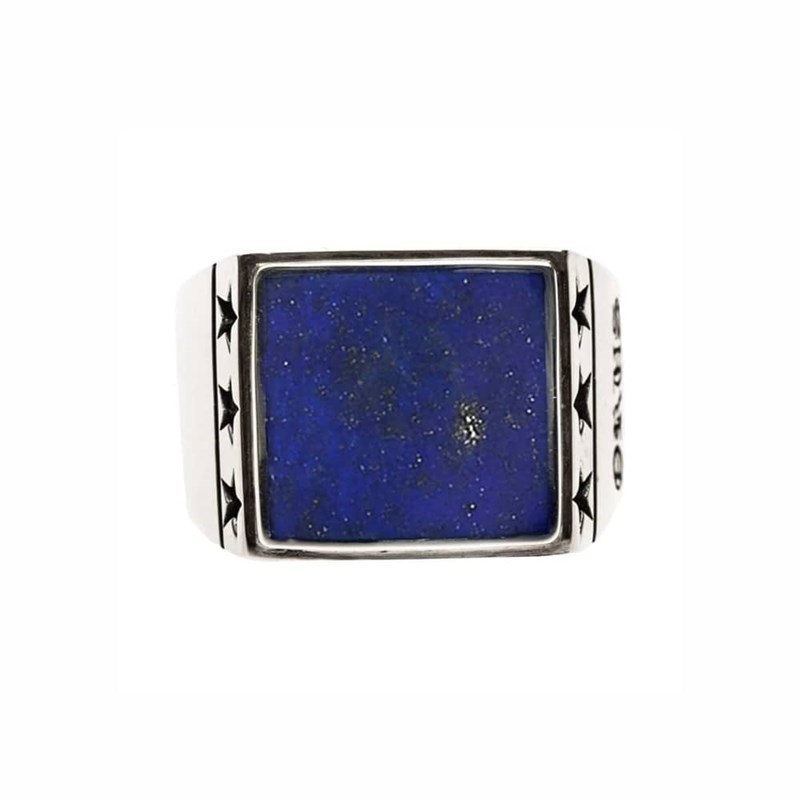 Chevalière Homme étoiles Lapis Argent