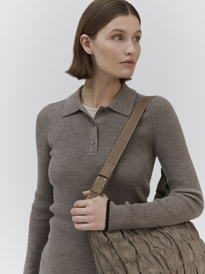 Rosemunde Long sleeve knit polo Brown grey mel