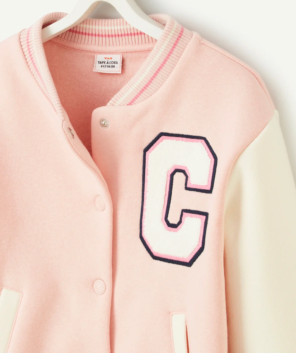VESTE STYLE TEDDY FILLE EN FIBRE RECYCLÉES ROSE PÂLE