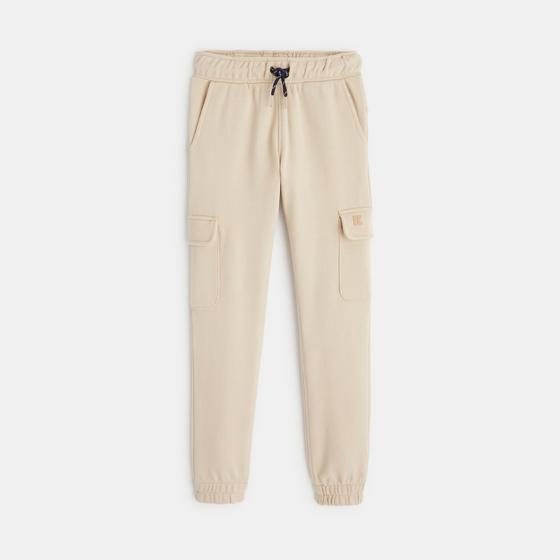 Jogging uni à poches cargo beige garçon