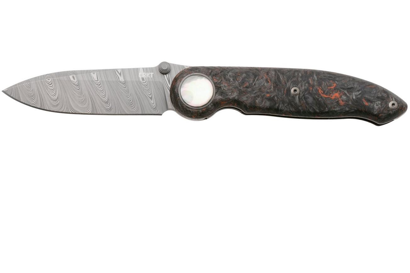 CRKT Pursue 4011 Twist Damasteel, Red Dark Matter FatCarbon, zakmes, Michael Walker design
