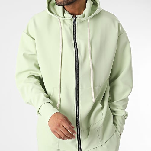 Ensemble De Survetement Sweat Zippé Capuche Et Pantalon Cargo Vert Clair