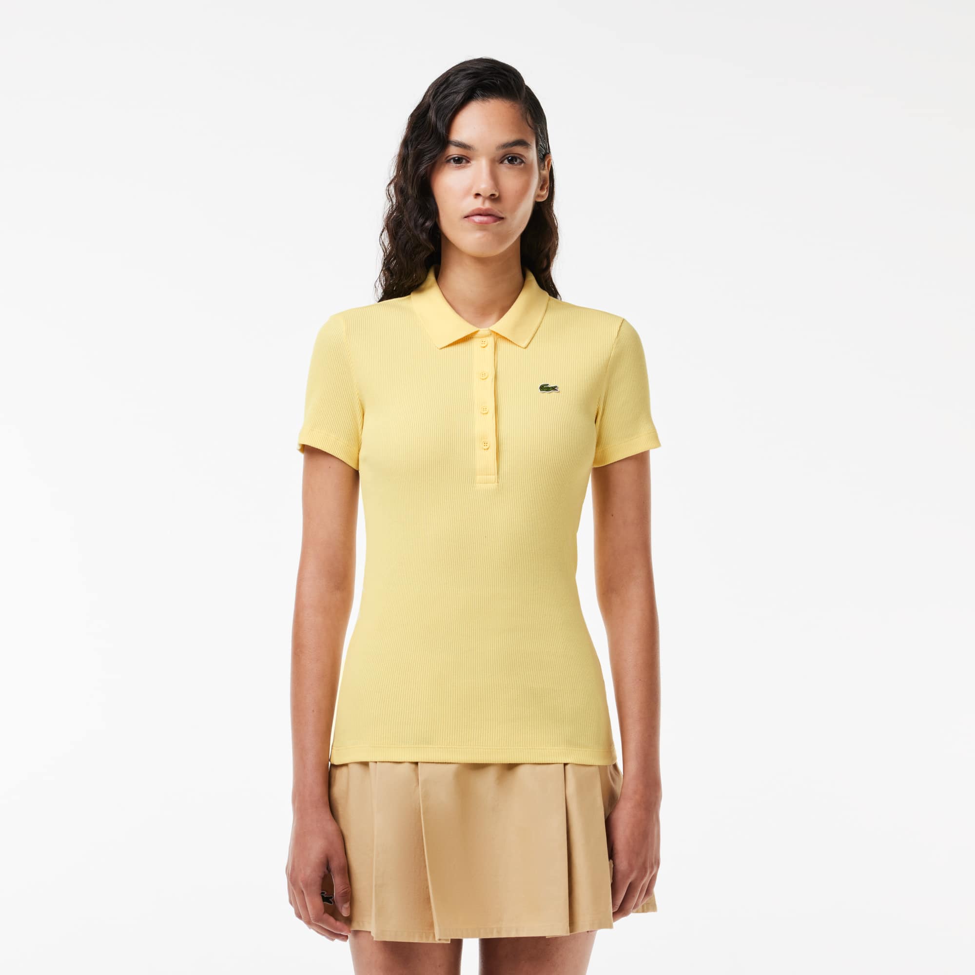 Polo L.12.D slim fit en coton côtelé Manches Courtes - Jaune - Lacoste - Femme
