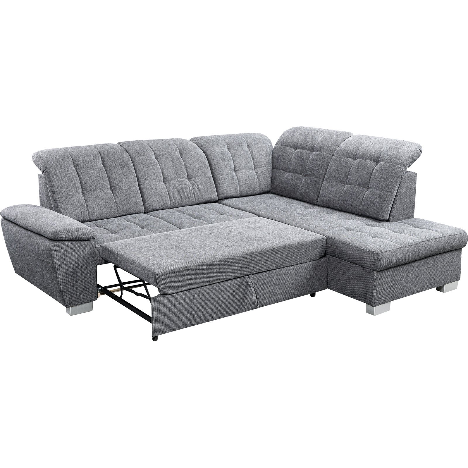 Ecksofa Nicole Stoff grau, Recamière rechts
