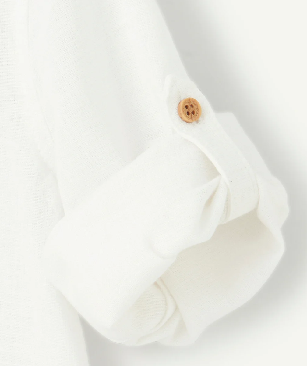 chemise blanche bébé garçon avec col tunisien et poche